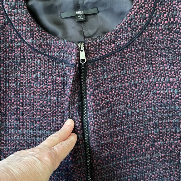 Hugo Boss Women's Burgundy Red and Navy Tweed Jacket-Size 6 - Picture 11 of 15